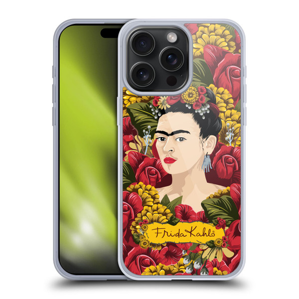 Frida Kahlo Red Florals Portrait Pattern Soft Gel Case for Apple iPhone 15 Pro Max