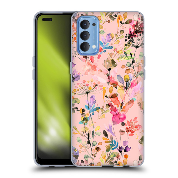 Ninola Flower Patterns Wild Grasses Pink Soft Gel Case for OPPO Reno 4 5G