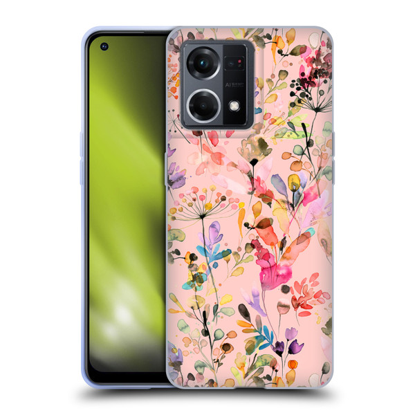 Ninola Flower Patterns Wild Grasses Pink Soft Gel Case for OPPO Reno8 4G