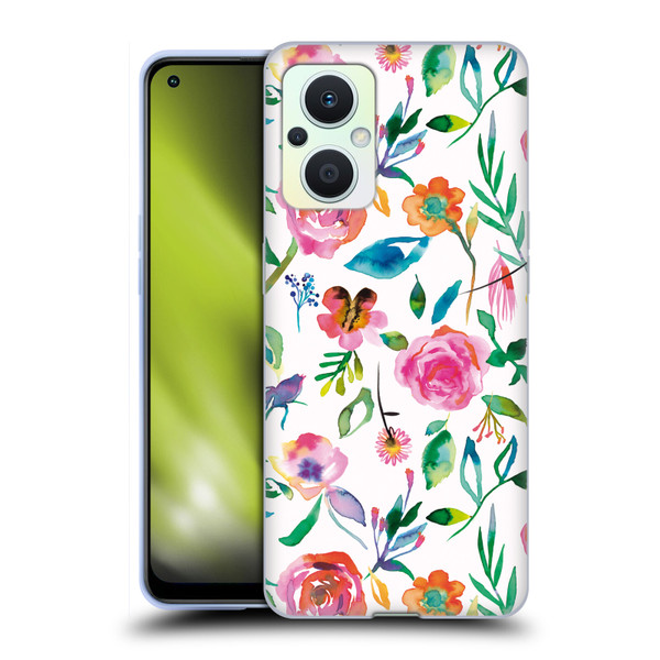 Ninola Flower Patterns Floral Green Soft Gel Case for OPPO Reno8 Lite