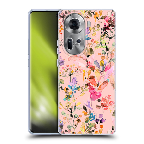 Ninola Flower Patterns Wild Grasses Pink Soft Gel Case for OPPO Reno11