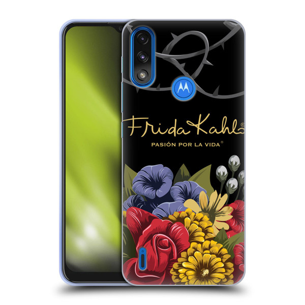Frida Kahlo Red Florals Efflorescence Soft Gel Case for Motorola Moto E7 Power / Moto E7i Power