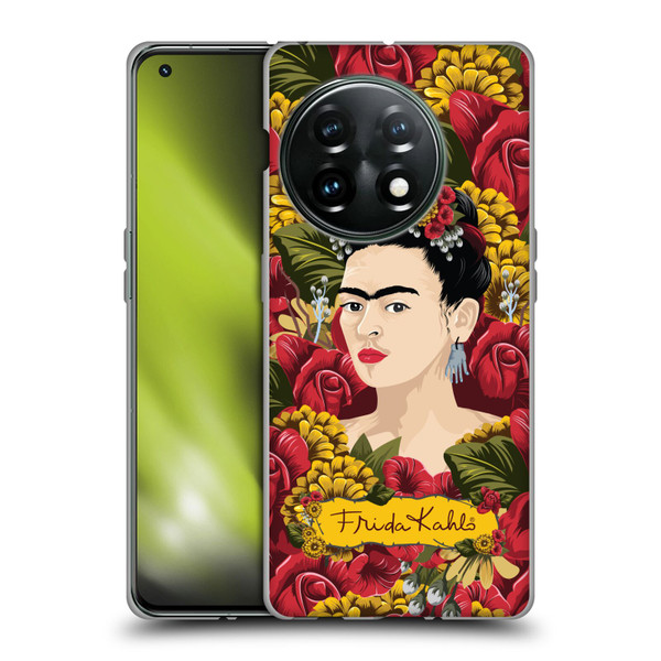 Frida Kahlo Red Florals Portrait Pattern Soft Gel Case for OnePlus 11 5G