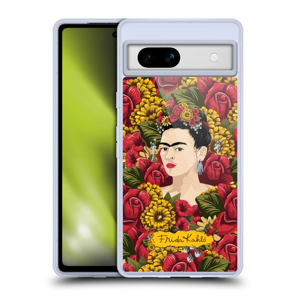 Frida Kahlo Red Florals Portrait Pattern Soft Gel Case for Google Pixel 7a