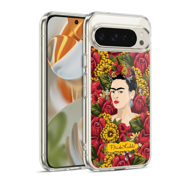 Frida Kahlo Red Florals Portrait Pattern Soft Gel Case for Google Pixel 9 / Pixel 9 Pro