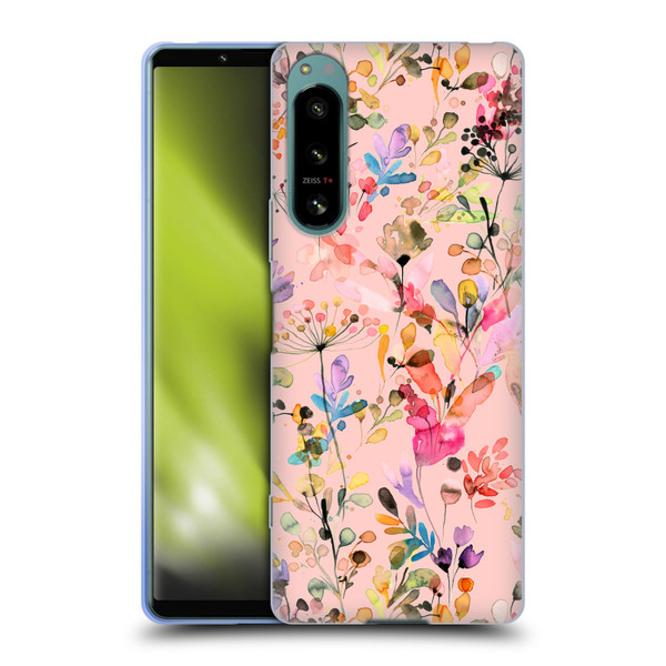 Ninola Flower Patterns Wild Grasses Pink Soft Gel Case for Sony Xperia 5 IV