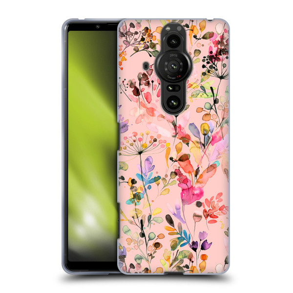 Ninola Flower Patterns Wild Grasses Pink Soft Gel Case for Sony Xperia Pro-I