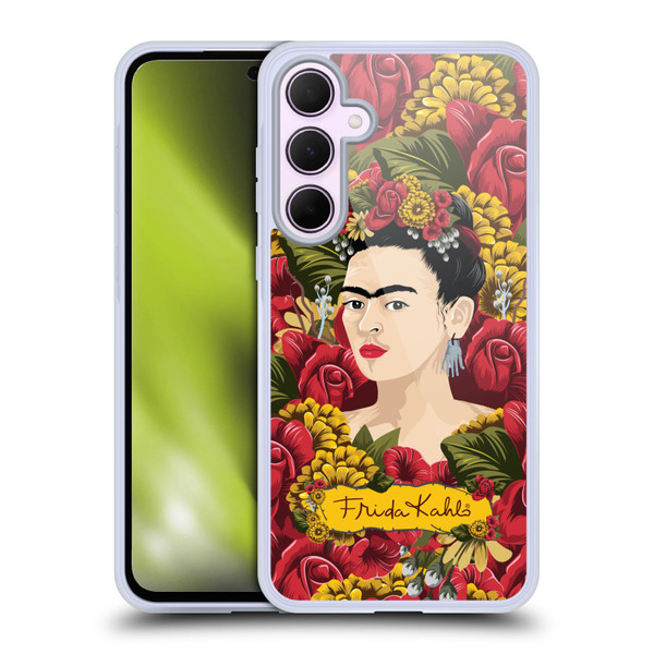 Frida Kahlo Red Florals Portrait Pattern Soft Gel Case for Samsung Galaxy A35 5G