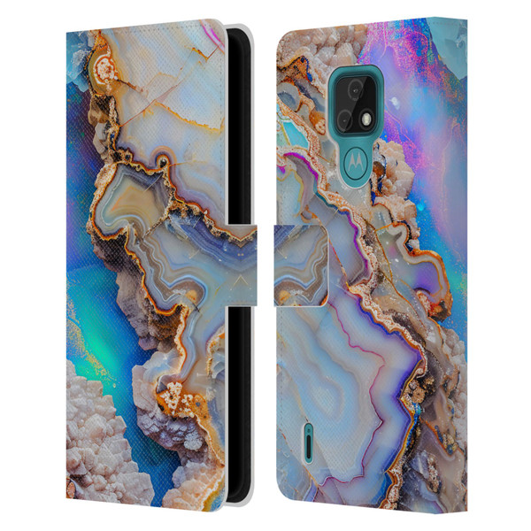 Haroulita Agates Pastel Leather Book Wallet Case Cover For Motorola Moto E7