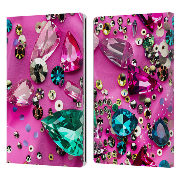 Haroulita Fancy Pattern Gemstones Hot Pink Leather Book Wallet Case Cover For Apple iPad 10.2 2019/2020/2021