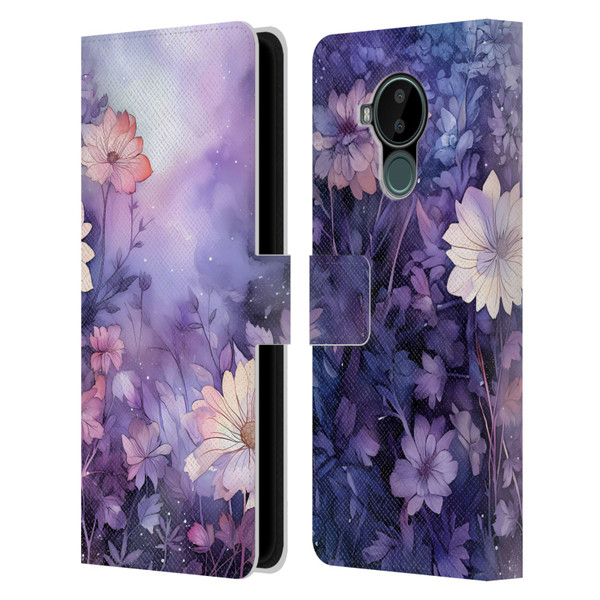 Haroulita Leaves And Flowers Fairy Dust Purple Leather Book Wallet Case Cover For Nokia C30