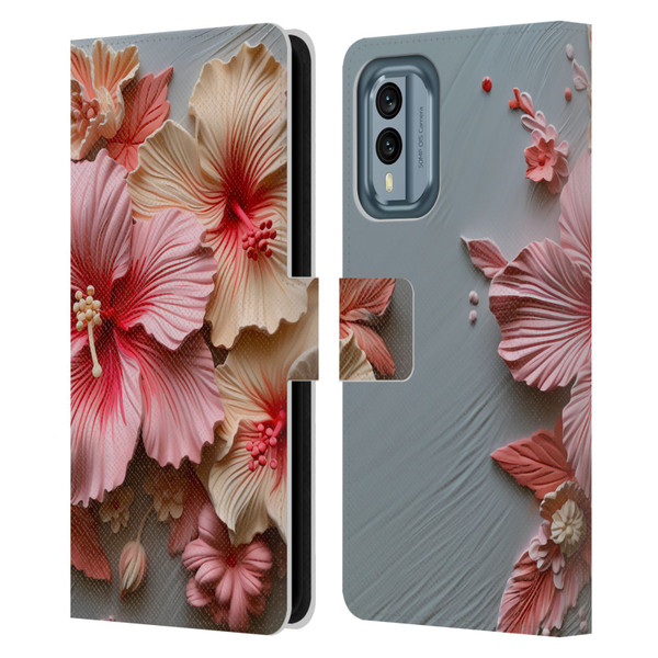 Haroulita Leaves And Flowers Hibiscus Leather Book Wallet Case Cover For Nokia X30