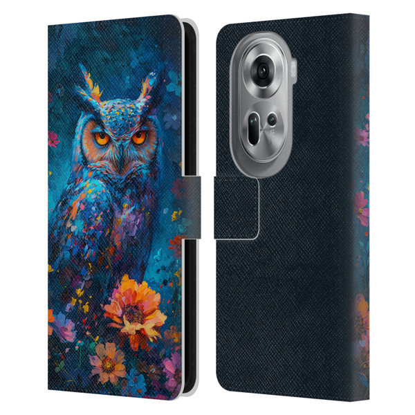 Haroulita Mix Art Animals Owl In Flowers Leather Book Wallet Case Cover For OPPO Reno11 Pro
