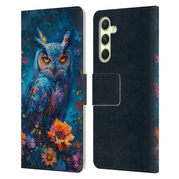 Haroulita Mix Art Animals Owl In Flowers Leather Book Wallet Case Cover For Samsung Galaxy A54 5G