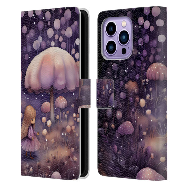 Haroulita Whimsical Girl And Mushroom Leather Book Wallet Case Cover For Apple iPhone 14 Pro Max