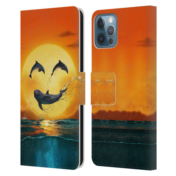 Vincent Hie Graphics Dolphins Smile Leather Book Wallet Case Cover For Apple iPhone 12 / iPhone 12 Pro