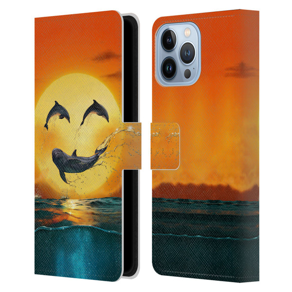 Vincent Hie Graphics Dolphins Smile Leather Book Wallet Case Cover For Apple iPhone 13 Pro Max