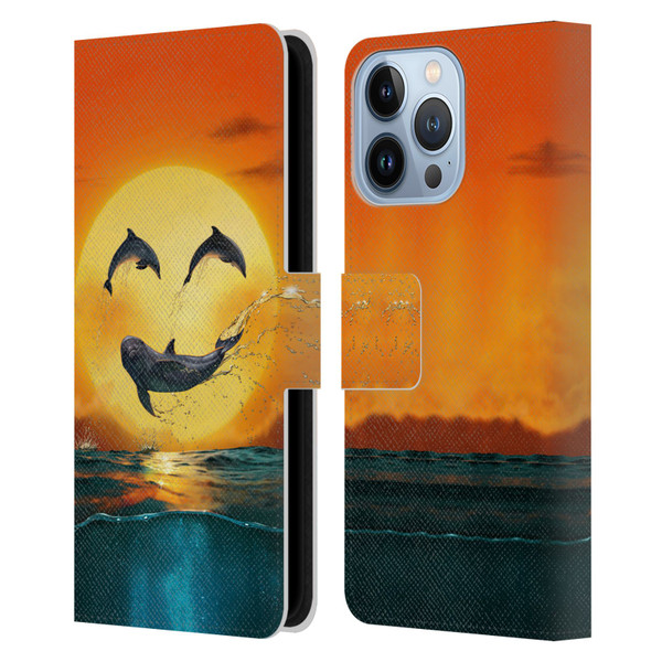 Vincent Hie Graphics Dolphins Smile Leather Book Wallet Case Cover For Apple iPhone 13 Pro