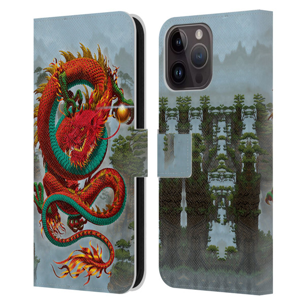 Vincent Hie Graphics Good Fortune Dragon Leather Book Wallet Case Cover For Apple iPhone 15 Pro Max
