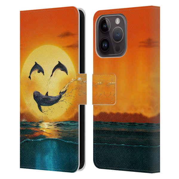 Vincent Hie Graphics Dolphins Smile Leather Book Wallet Case Cover For Apple iPhone 15 Pro