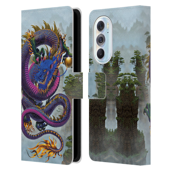 Vincent Hie Graphics Good Fortune Dragon Blue Leather Book Wallet Case Cover For Motorola Edge X30