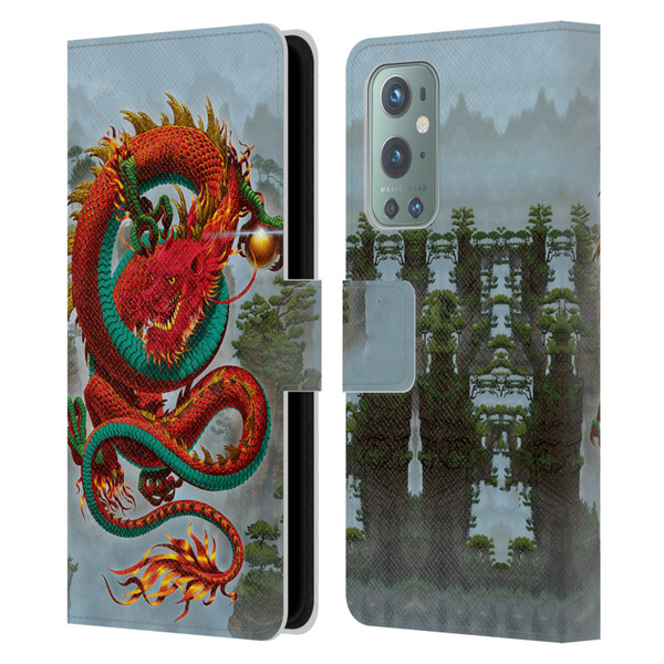 Vincent Hie Graphics Good Fortune Dragon Leather Book Wallet Case Cover For OnePlus 9