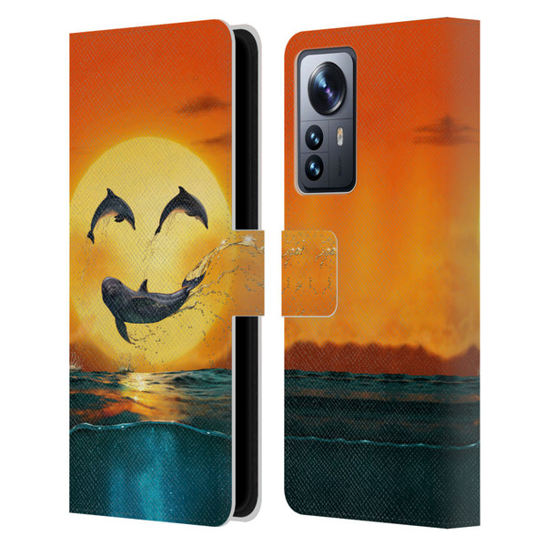 Vincent Hie Graphics Dolphins Smile Leather Book Wallet Case Cover For Xiaomi 12 Pro