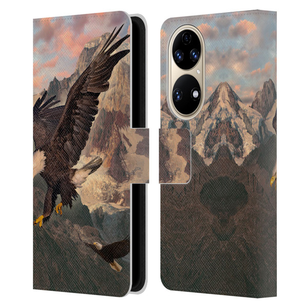 Vincent Hie Key Art Eagle Strike Leather Book Wallet Case Cover For Huawei P50