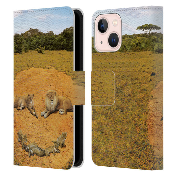 Vincent Hie Key Art A Lion Happiness Leather Book Wallet Case Cover For Apple iPhone 13 Mini