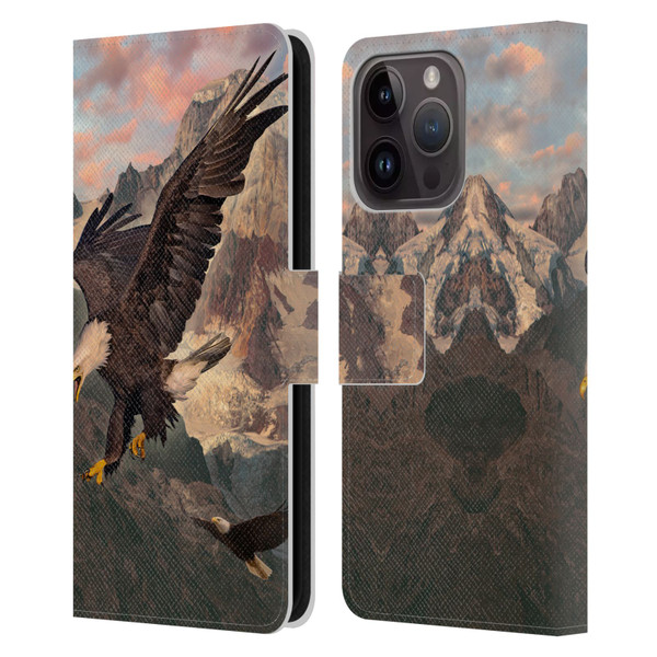 Vincent Hie Key Art Eagle Strike Leather Book Wallet Case Cover For Apple iPhone 15 Pro