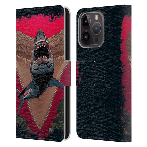 Vincent Hie Key Art Shark Leather Book Wallet Case Cover For Apple iPhone 15 Pro
