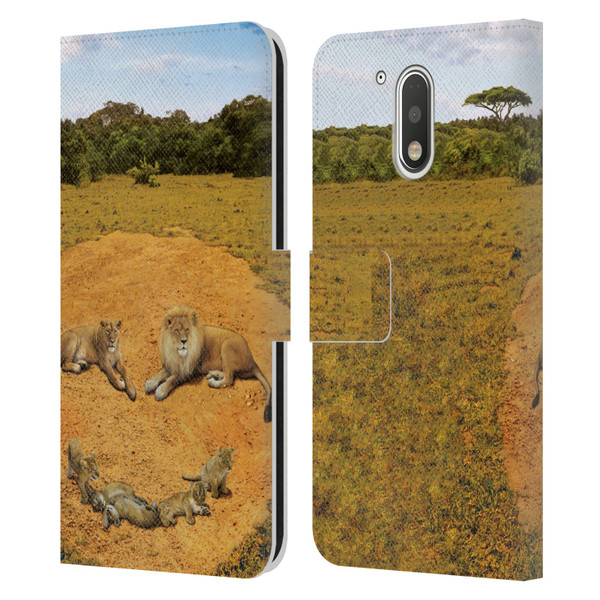 Vincent Hie Key Art A Lion Happiness Leather Book Wallet Case Cover For Motorola Moto G41