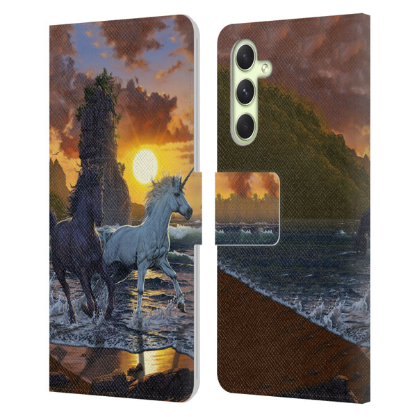 Vincent Hie Key Art Unicorns On The Beach Leather Book Wallet Case Cover For Samsung Galaxy A54 5G