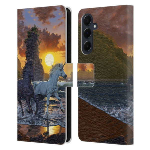 Vincent Hie Key Art Unicorns On The Beach Leather Book Wallet Case Cover For Samsung Galaxy A55 5G