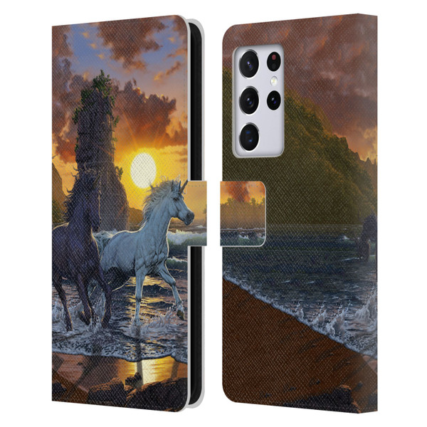 Vincent Hie Key Art Unicorns On The Beach Leather Book Wallet Case Cover For Samsung Galaxy S21 Ultra 5G