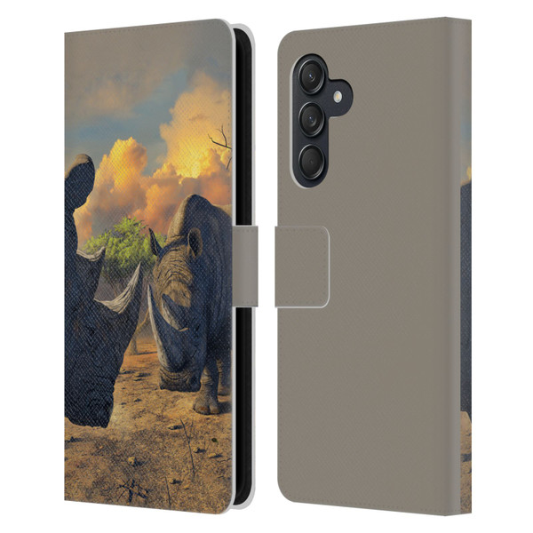 Vincent Hie Key Art Rhino Stand Off Leather Book Wallet Case Cover For Samsung Galaxy M55 5G
