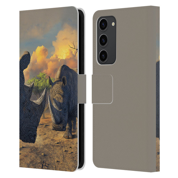 Vincent Hie Key Art Rhino Stand Off Leather Book Wallet Case Cover For Samsung Galaxy S23+ 5G