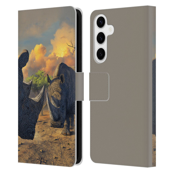Vincent Hie Key Art Rhino Stand Off Leather Book Wallet Case Cover For Samsung Galaxy S24+ 5G