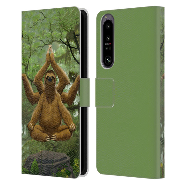 Vincent Hie Key Art Zen Sloth Leather Book Wallet Case Cover For Sony Xperia 1 IV
