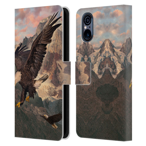 Vincent Hie Key Art Eagle Strike Leather Book Wallet Case Cover For Sony Xperia 5 V 5G
