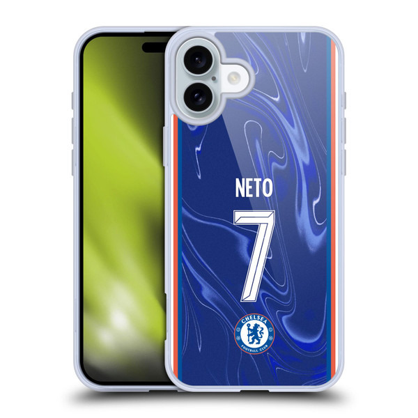 Chelsea Football Club 2024/25 Players Home Kit Pedro Neto Soft Gel Case for Apple iPhone 16 Plus