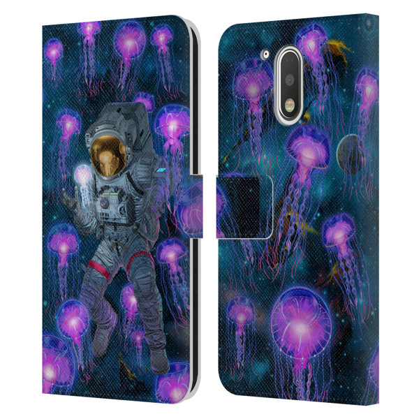 Vincent Hie Cosmic Wonder Jellyfish Astronaut Leather Book Wallet Case Cover For Motorola Moto G41