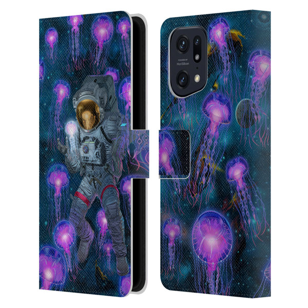 Vincent Hie Cosmic Wonder Jellyfish Astronaut Leather Book Wallet Case Cover For OPPO Find X5