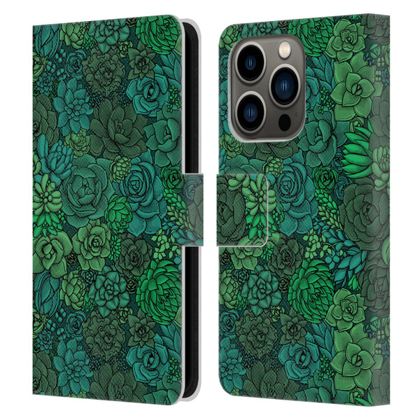 Katerina Kirilova Art Succulent Garden Leather Book Wallet Case Cover For Apple iPhone 14 Pro