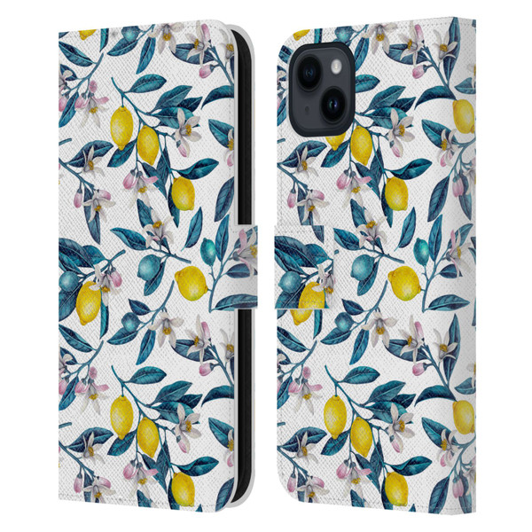Katerina Kirilova Art Lemons And Blooms Leather Book Wallet Case Cover For Apple iPhone 15 Plus