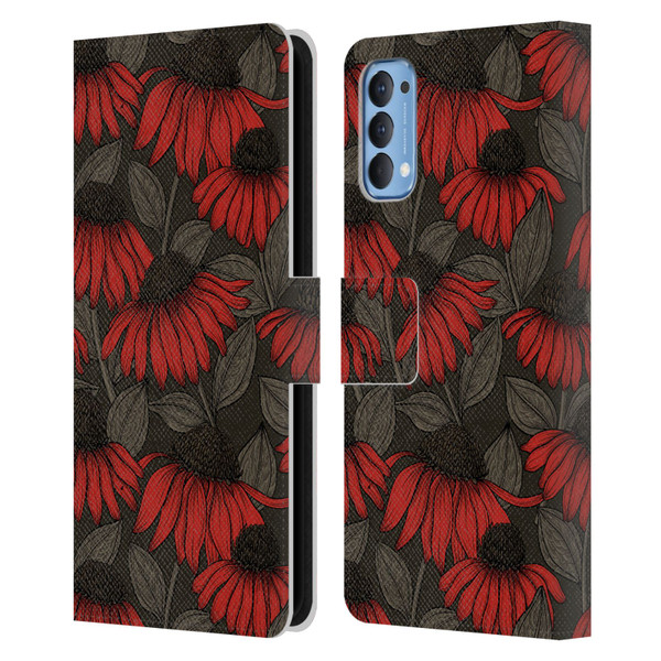 Katerina Kirilova Art Red Coneflowers Leather Book Wallet Case Cover For OPPO Reno 4 5G