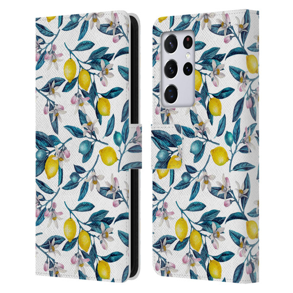Katerina Kirilova Art Lemons And Blooms Leather Book Wallet Case Cover For Samsung Galaxy S21 Ultra 5G