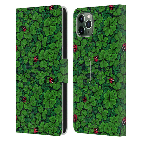 Katerina Kirilova Graphics The Lucky Clover Leather Book Wallet Case Cover For Apple iPhone 11 Pro Max