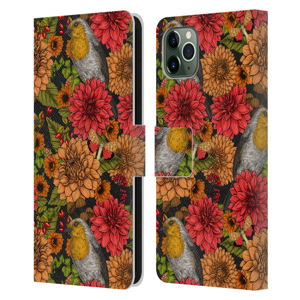 Katerina Kirilova Graphics Robins And Dahlias Leather Book Wallet Case Cover For Apple iPhone 11 Pro Max