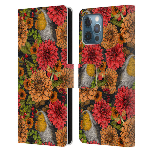 Katerina Kirilova Graphics Robins And Dahlias Leather Book Wallet Case Cover For Apple iPhone 12 Pro Max